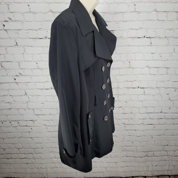 Calvin Klein Black Double Breasted Buttoned Rain Coat Jacket Peacoat Large L - Picture 15 of 16